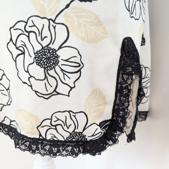 00s Y2K White Black Cream Floral Lace Flowy Babydoll Cami Slip Top Size Large - Picture 5 of 6